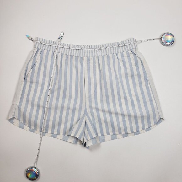 Madewell Cotton Poplin Pull-On Shorts Women's Sz Large Weathered Sky Blue Stripe - Picture 4 of 16